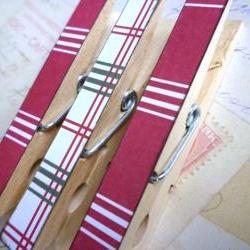 Gingham Silver - Decorated Clothespins Fridge Magnets - Set of 3